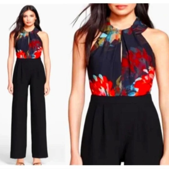 Trina Turk Pants - Trina Turk Floral & Black Halter Jumpsuit Size 6